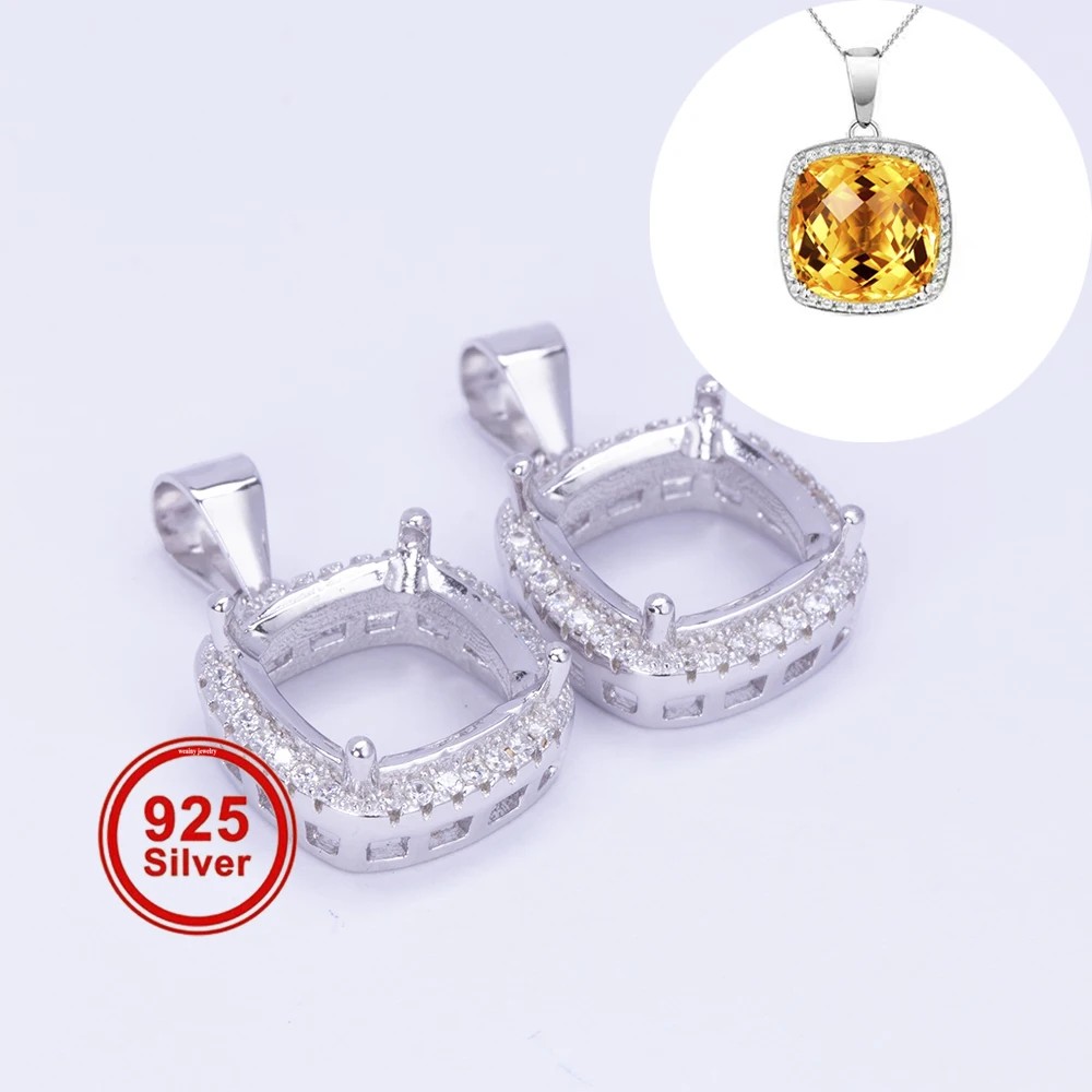 1pc 10*10mm Cushion-shaped Pendant Bail S925 Sterling Silver Pendant Base Frame for Women's Minimalist DIY Jewelry Making