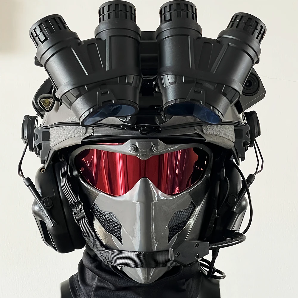 Airsoft Helmet Set with Tactical Headset GPNVG18 Non-Function Night Vision Mask Signal Light for Delta Operation Game Cosplay