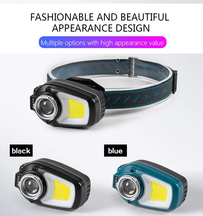 COB LED Headlamp Sensor Headlight Built-in 4000MAH Battery Flashlight Rotary Zoom Head Lamp Torch 6 Lighting Modes Bicycle