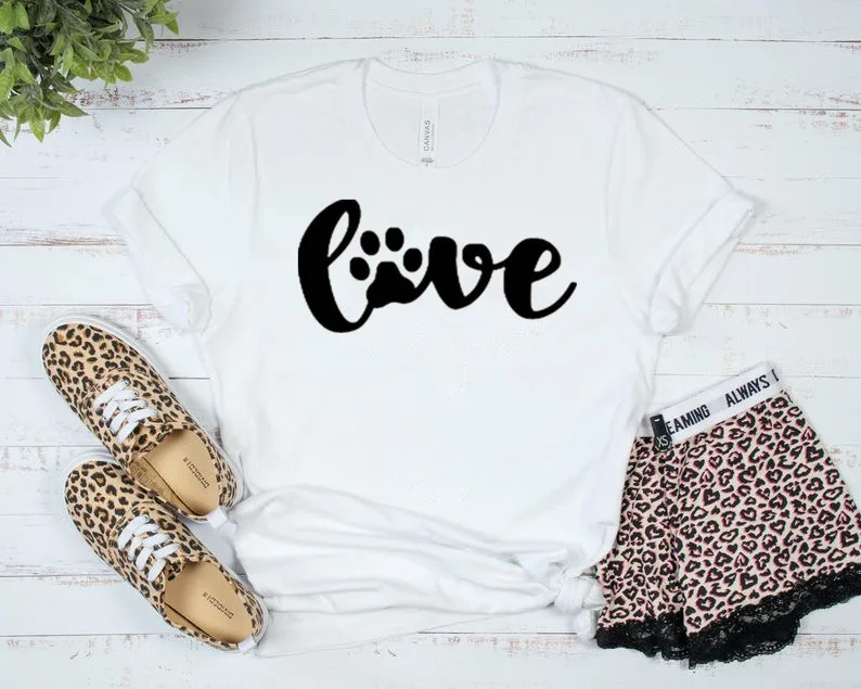 Love Dog Moms T Shirt, Pet Lover Cat Adoption Paw Graphic Tee, Gift For Her, Animal Owner Gift 100% Cotton Streetwear harajuku