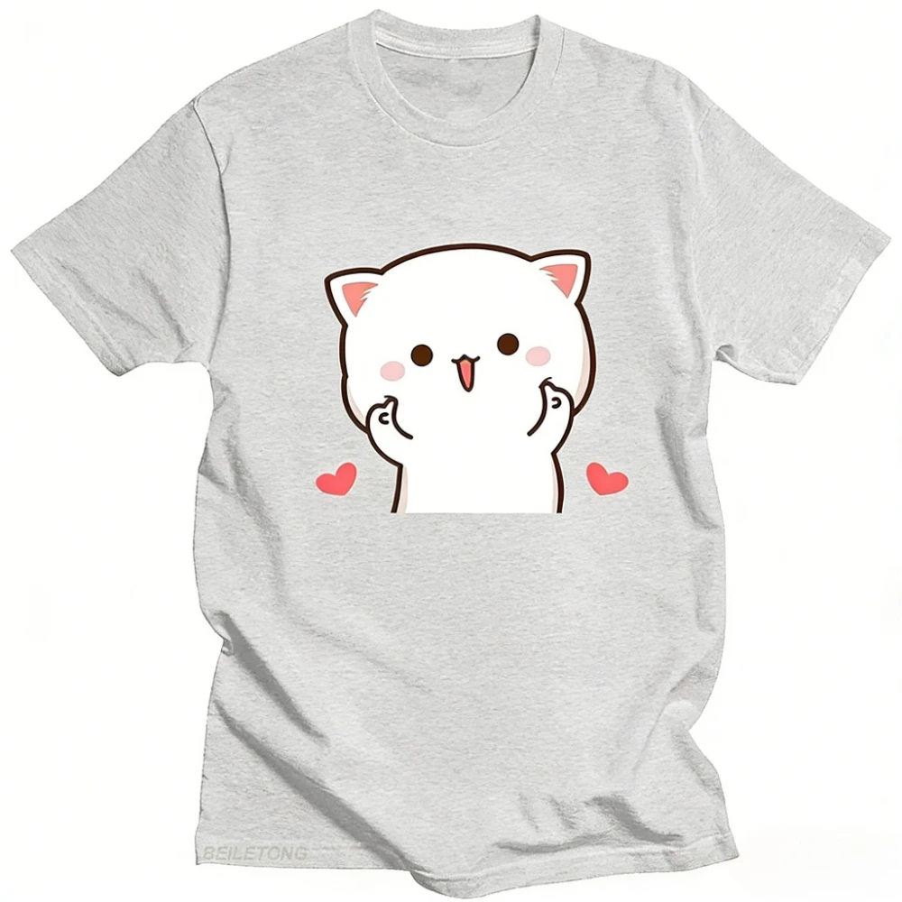 Funny Cute Peach and Goma Mochi Cat Women T-shirt Cartoon Print Women\'s Kawaii Clothes Harajuku Y2K Girls Casual Daily Life Tops