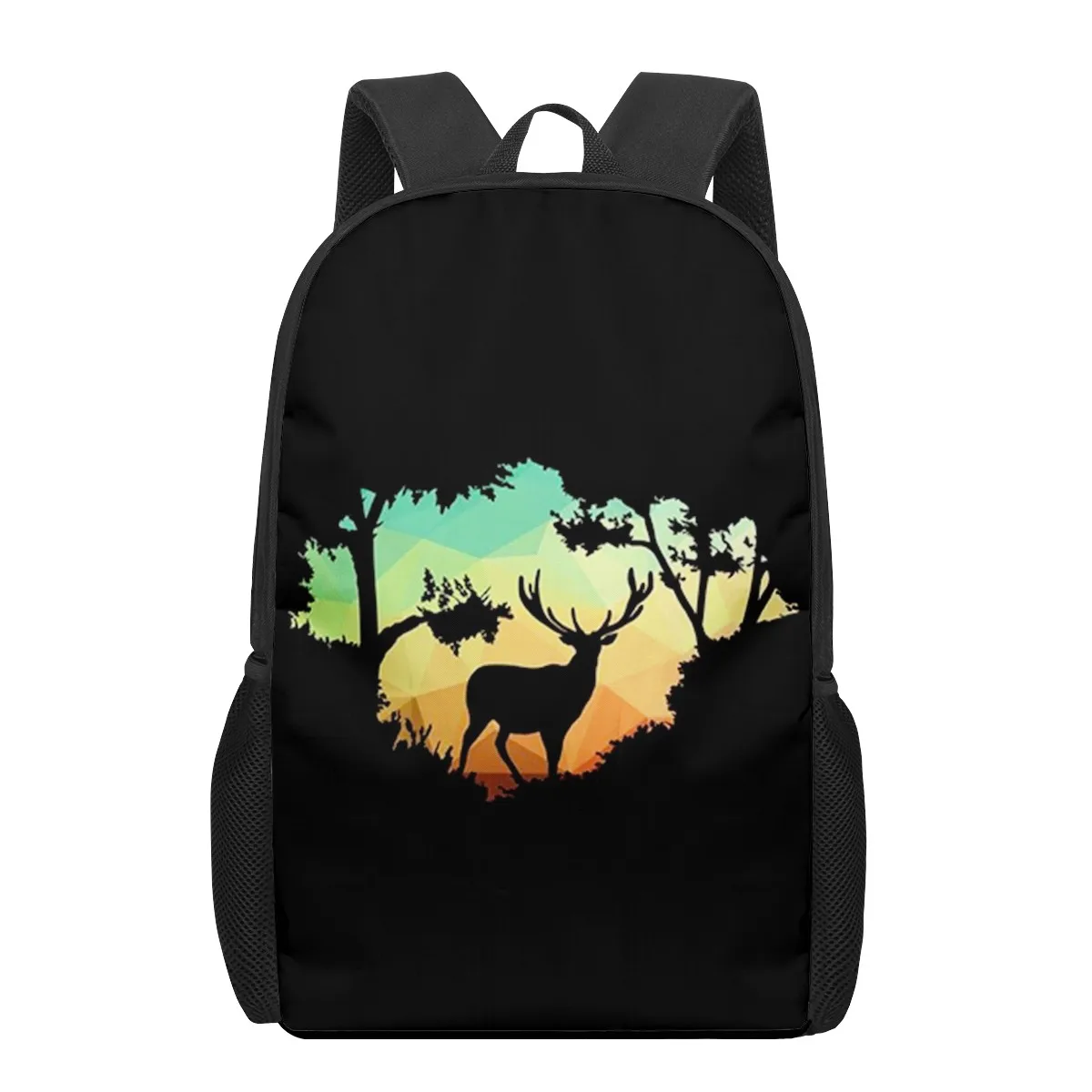 animal cute Deer 16inch School Bags  3D Print Kids Backpack Schoolbags Black Bookbags For Teenager Girls Boys Children Book Bag