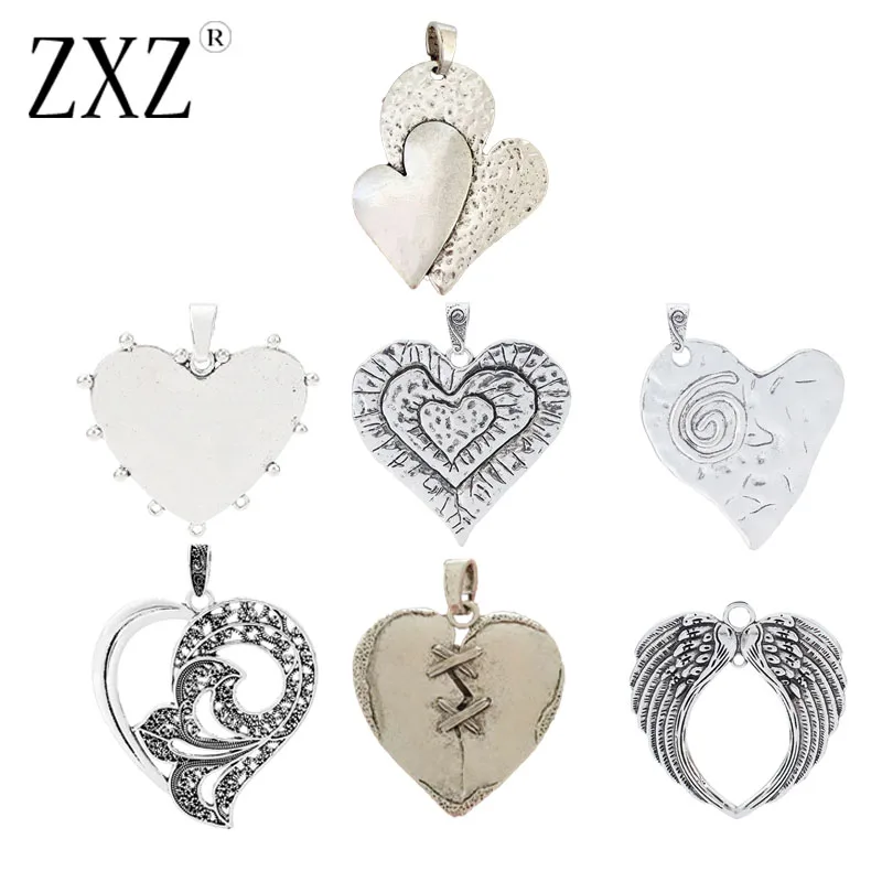 2pcs Bohemian Large Hammered Broken Heart Charms Pendants for DIY Necklace Jewelry Making Accessories