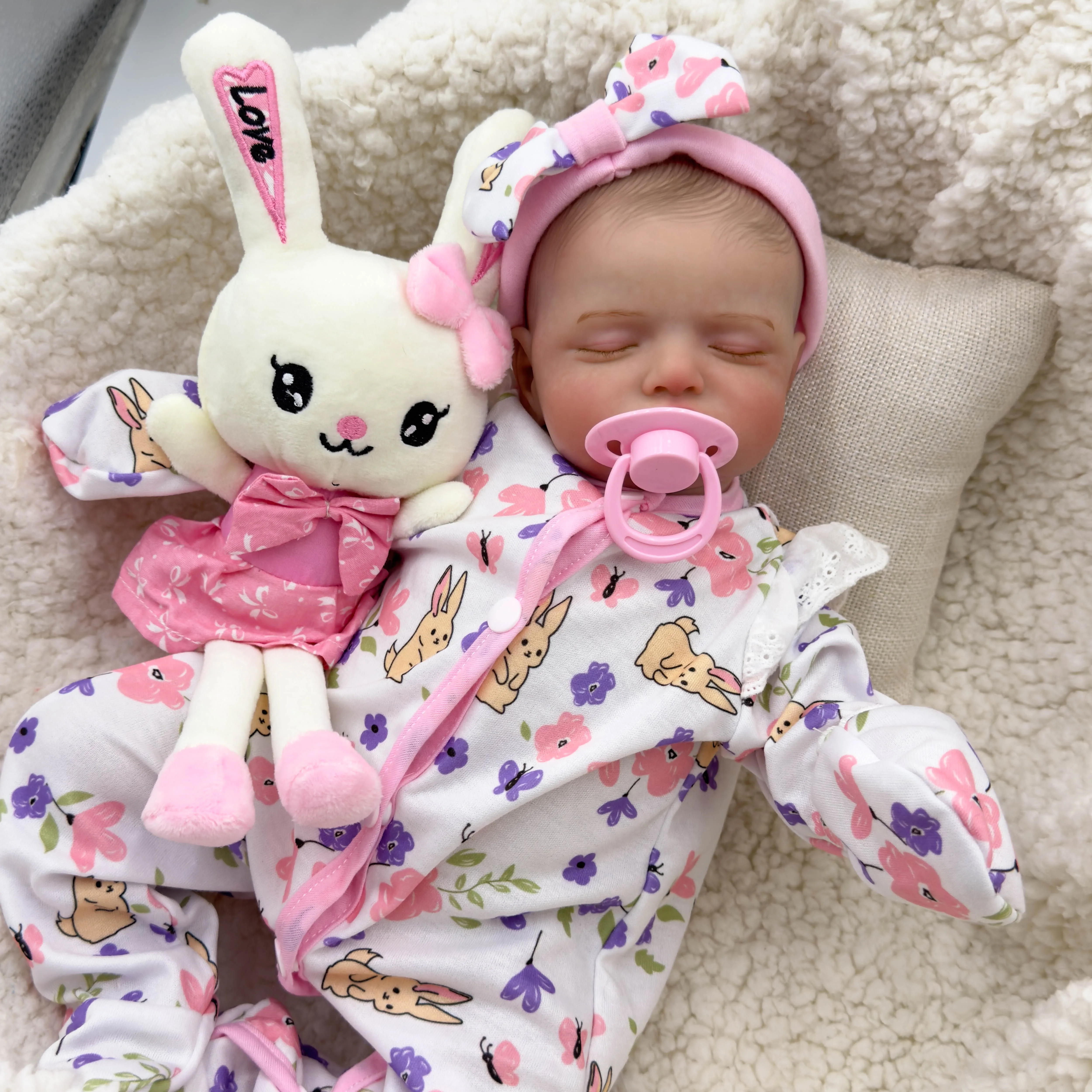 NPK 48CM 로잘리 신생아 베이비돌, 제네시스 고품질 3D 피부톤으로 핸드페인팅된 리본 베이비돌, 이미 페인팅된 수집용품