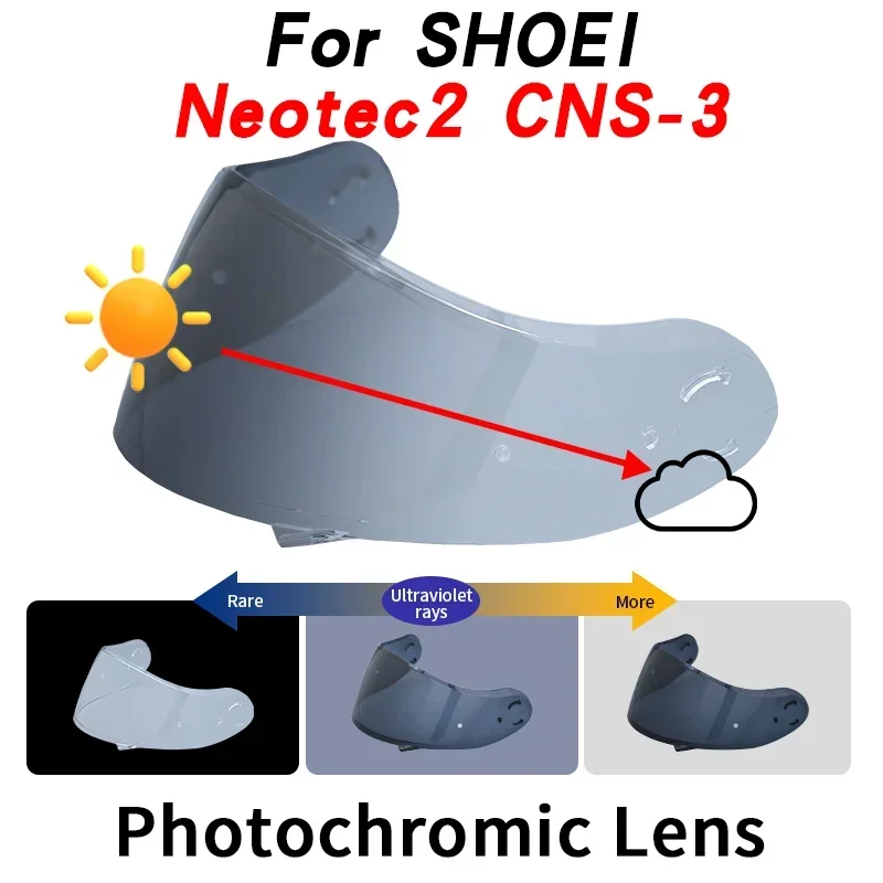 Lente de visera fotocromática para SHOEI Neotec 2 CNS-3, lente chapada fototropía transparente Anti-UV gafas escudo lente automática