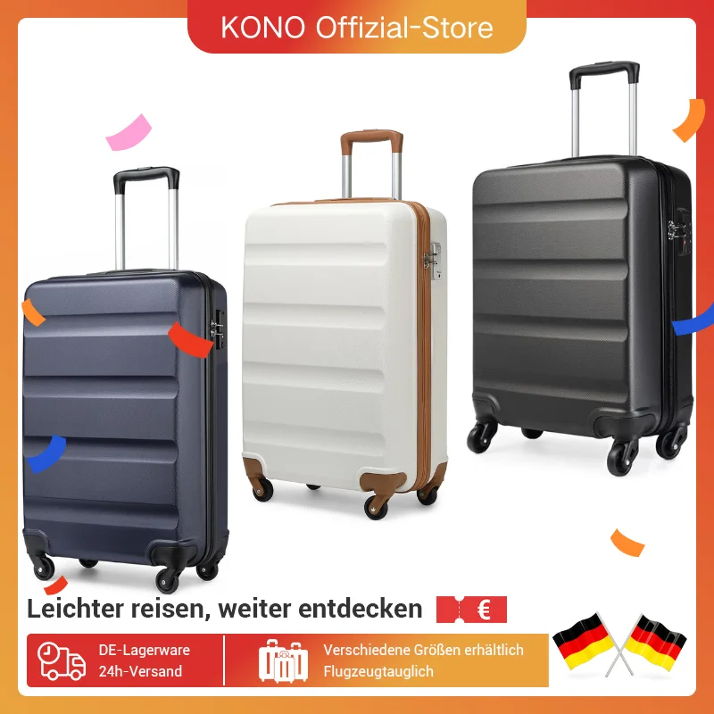 Funda rígida KONO con 4 ruedas giratorias y cerradura de combinación de números, maleta ligera, equipaje de mano, 55/66/75 cm
