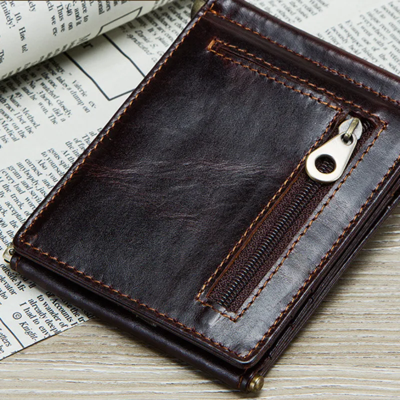 

Fashion British Style True Bag Card Set Anti Magnetic Crazy Horse Pickup Clip Coin Purse Holder Genuine Leathers Wallets Female