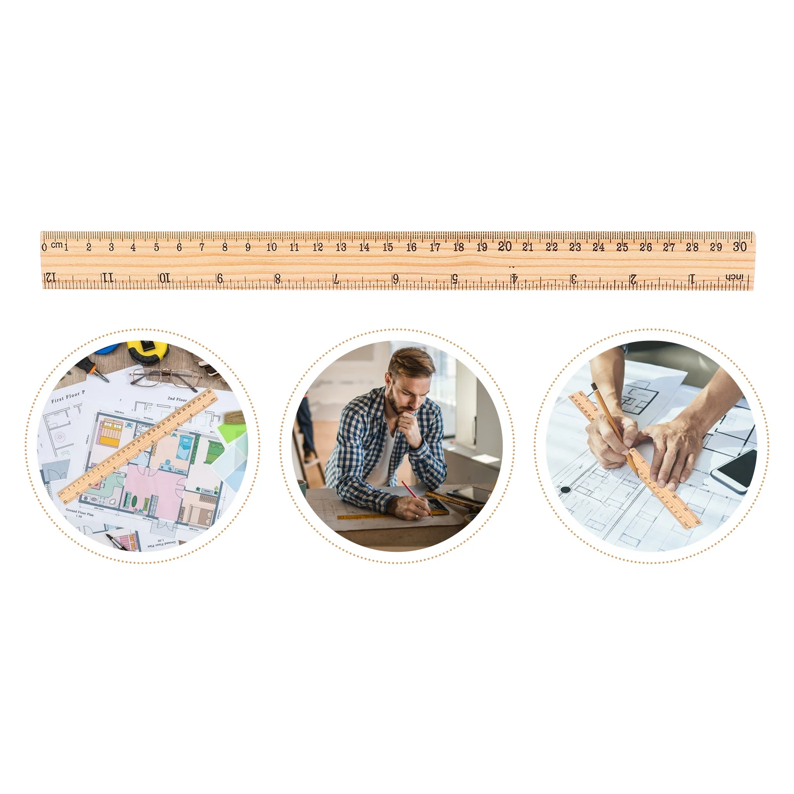 Régua de madeira de 12 polegadas, 25 peças, escala dupla, durável e resistente para desenho de classe de matemática, design de ajuda de aprendizagem, régua reta
