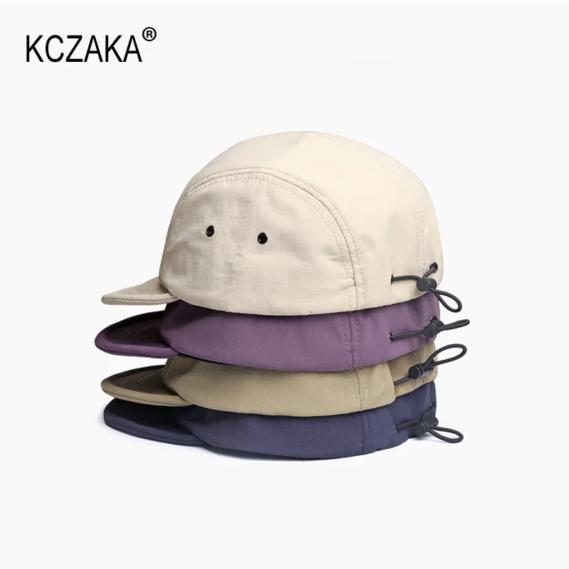 KCZAKA Brand Mens 5 Panel Flat Brim Baseball Caps Summer Blank Foldable Sports Quick Dry Back Closed Cap Hip Hop Sun Hats