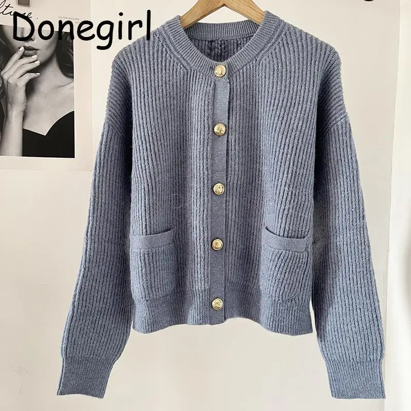 Donegirl Autumn Winter New Women 2024 Solid Elegant Knitted Sweater Coat Reverse Needle Weaving Versatile Cardigans Tops Chic