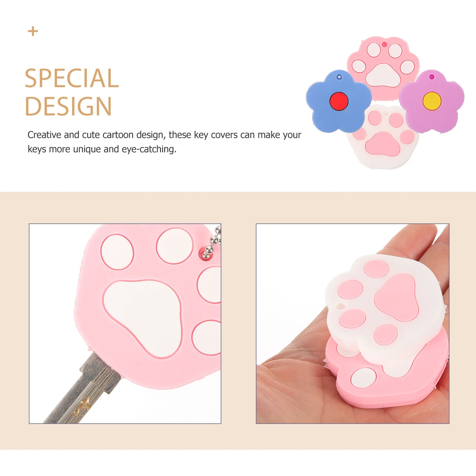 Porte-clés griffe de chat en Silicone, 4 pièces, couverture d'animaux de dessin animé mignon, étui en caoutchouc souple, rose violet bleu blanc fleurs pour étudiant