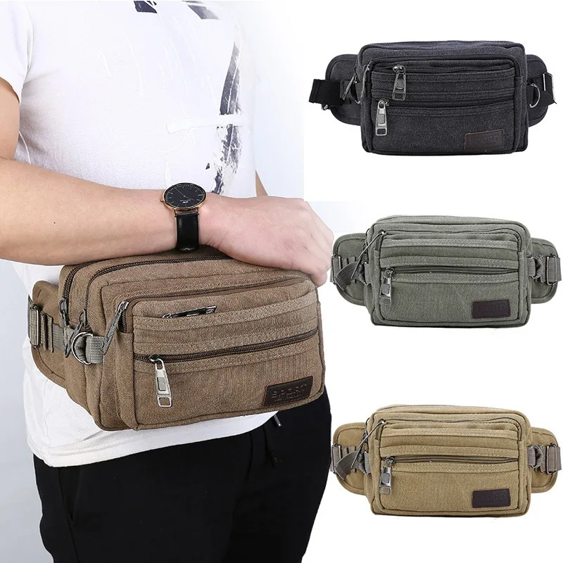

Outdoor Cross Body Bag Large Capacity Waist Bag Casual Canvas Bag Four Layer Single Shoulder Bag