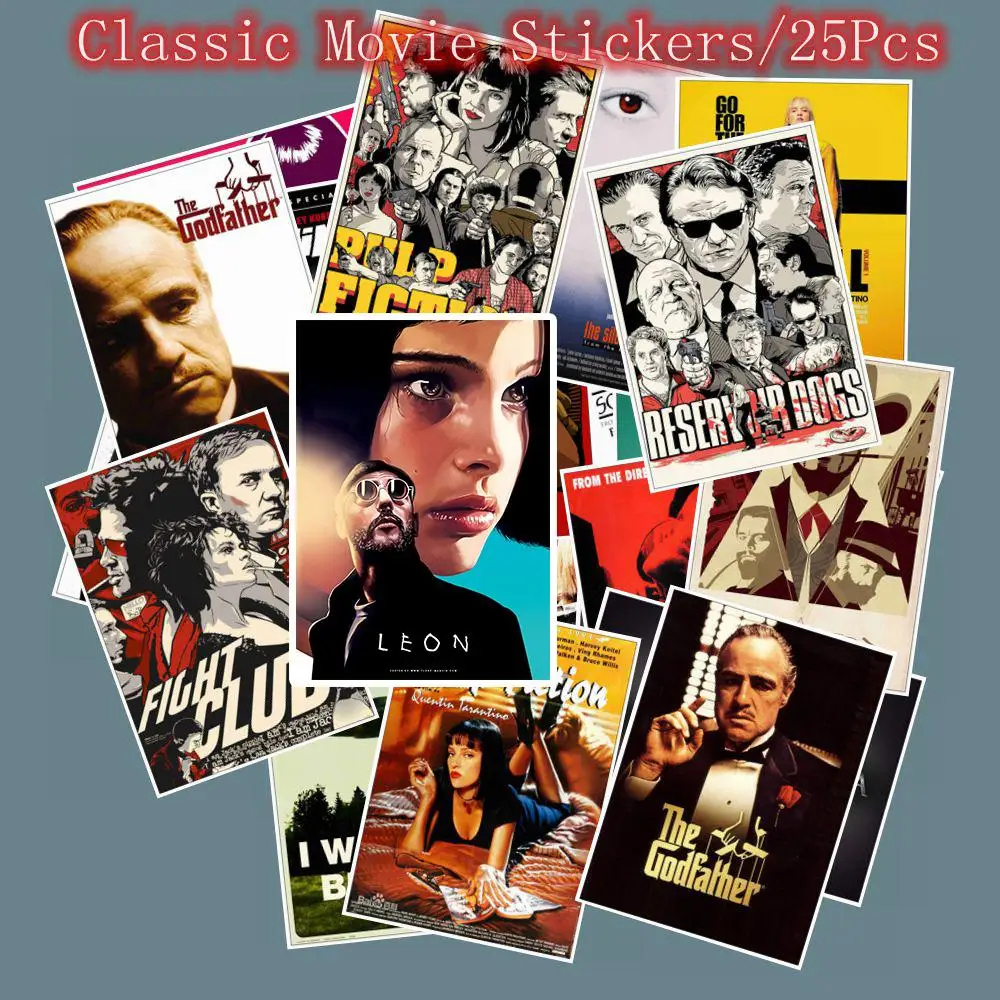 25pcs Classic Movie Stickers DIY Luggage Laptop Art Kill Bill Pulp Fiction Poster Stickers Waterproof Skateboard Toy Gift