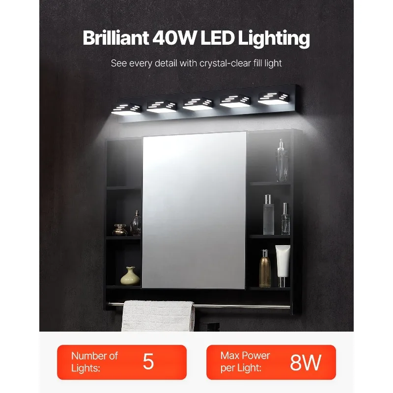 5灯LEDモダンバスルームバニティ照明器具33.46インチ壁掛け照明器具