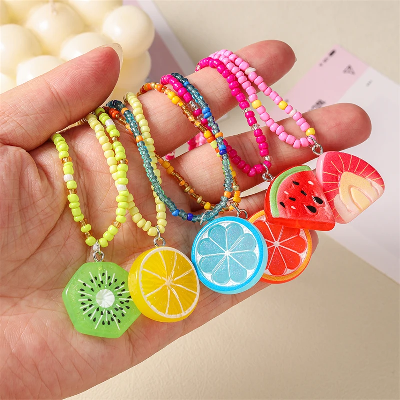 Fashion Colorful Handmade Beads Fruit Necklace for Women Orange Watermelon Pendant Necklace Girls Party Festival Jewelry Gifts