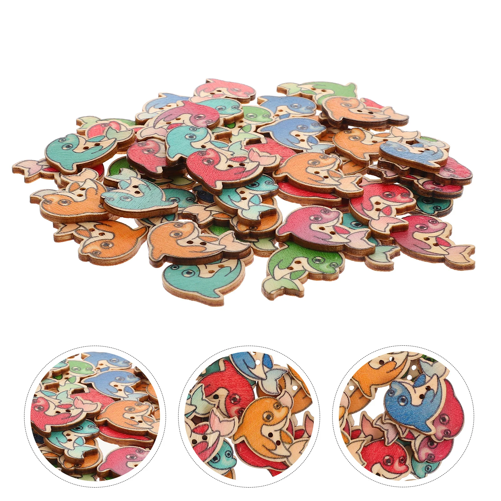 

100Pcs Colorful Dolphin Shape Wooden Buttons Sewing DIY Craft Clothing Suit Coat Replacement Decorative Clothes Buttons