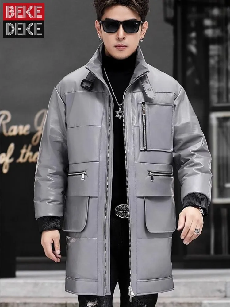 

High Quality Genuine Leather Sheepskin Down Coat Men Winter Thicken Warm Loose Fit Casual Stand Collar Windbreakers Overcoat 5XL