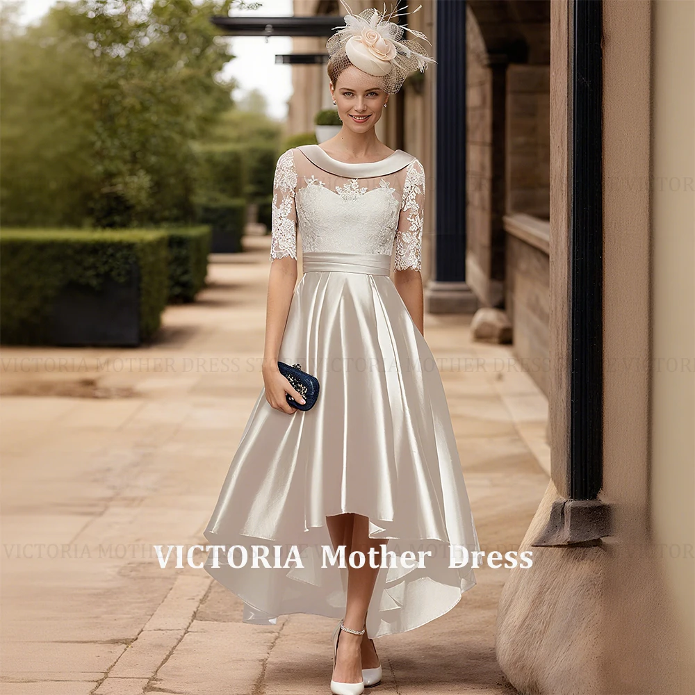 

VICTORIA Customized Modern Mother of the Bride Dress Satin Appliques A-Line O-Neck Short Wedding Guest Dress Party Evening Gowns