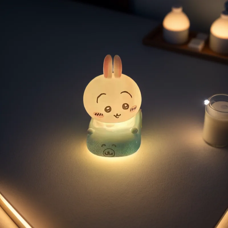 

New Kawaii Chiikawa Cartoon Rabbit Night Light Silicone Eye Protection Bedroom Sleeping Lamp Anime Figure Gift Kids Toys
