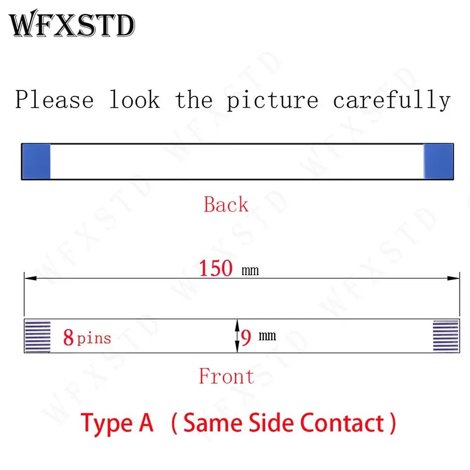 8Pins 9mm 150mm Type A New Flex cable AWM 20624 80C 60V VW-1 Same Side Copper Pins Contact