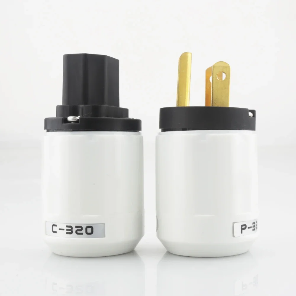 Pair 24k Gold Plated US AC Power Plug +IEC Famale DIY Mains Cable HIFI