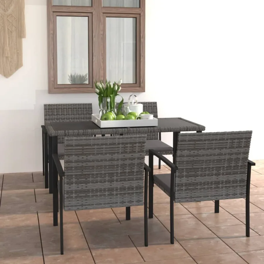 

5 Piece Patio Dining Set Poly Rattan Gray