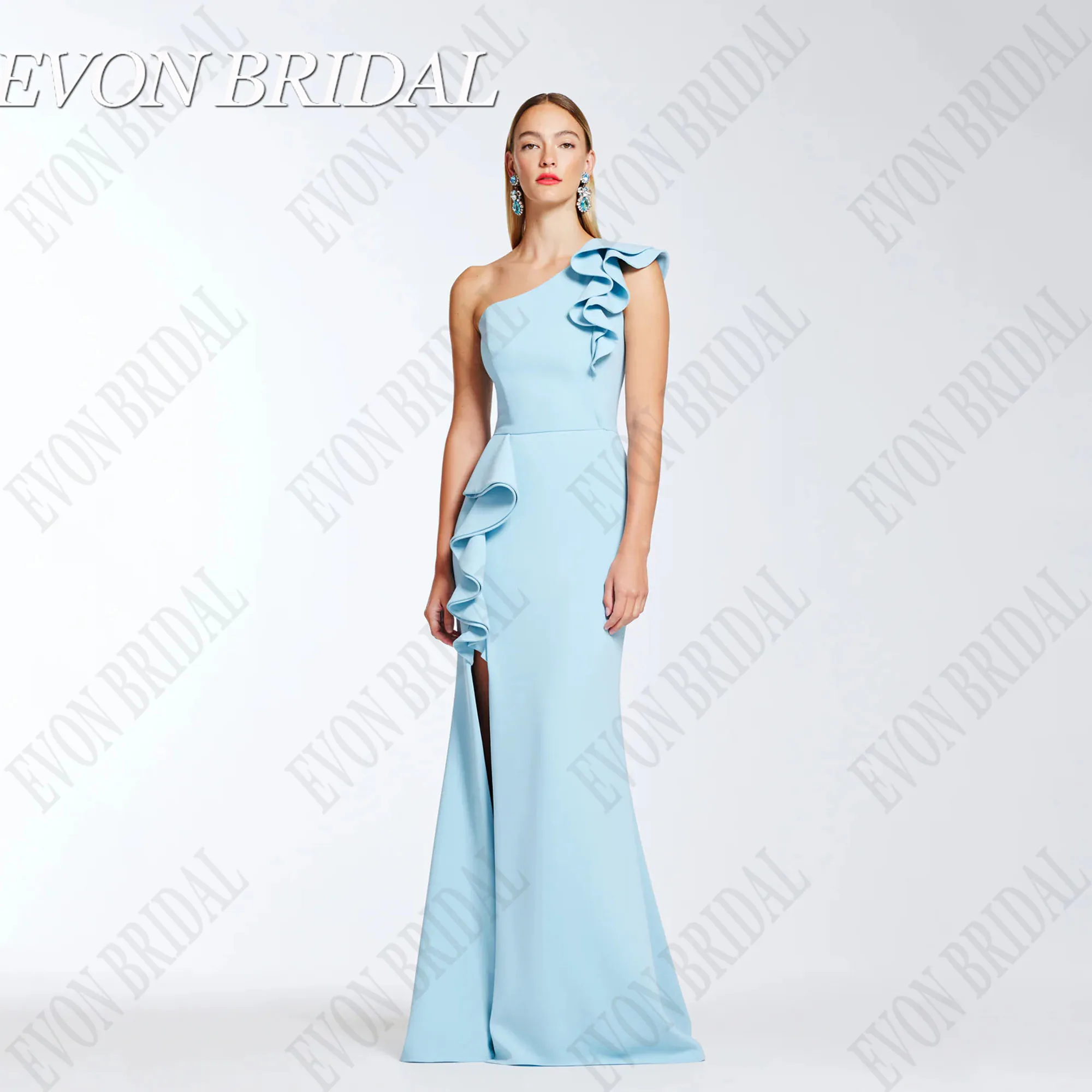 

EVON BRIDAL One Shoulder Satin Evening Gown Sleeveless Modern Formal Occasion Dress Mermaid Side Slit robes de soirée Customized