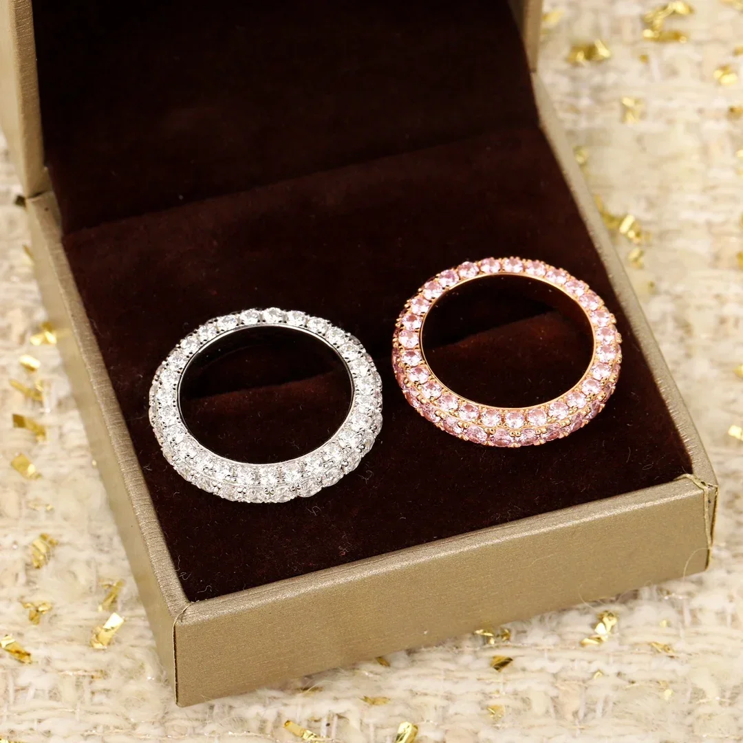 

Fine Top Quality Pink Transparent Crystal 925 Silver Ring Women Charm Jewelry Exquisite Trend