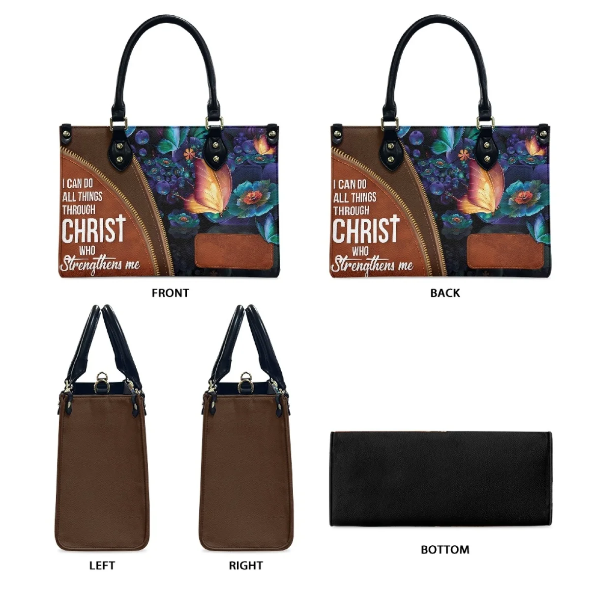 Posso fare tutte le cose attraverso la borsa in pelle di cristo nome personalizzato farfalla borsa di lusso per le donne borsa moda femminile Street Totes