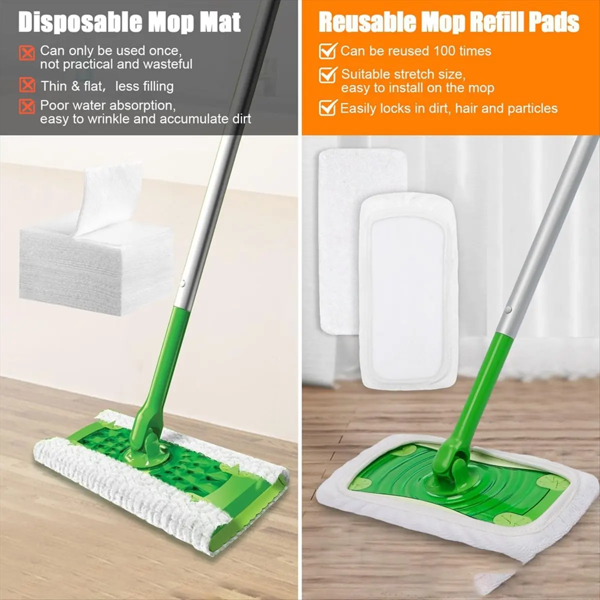 A67T NEW 18pcs Reusable Mop Replacement Pads for Sweeper Wet Mops Microfiber Mop Replacement Pads Accessory Set