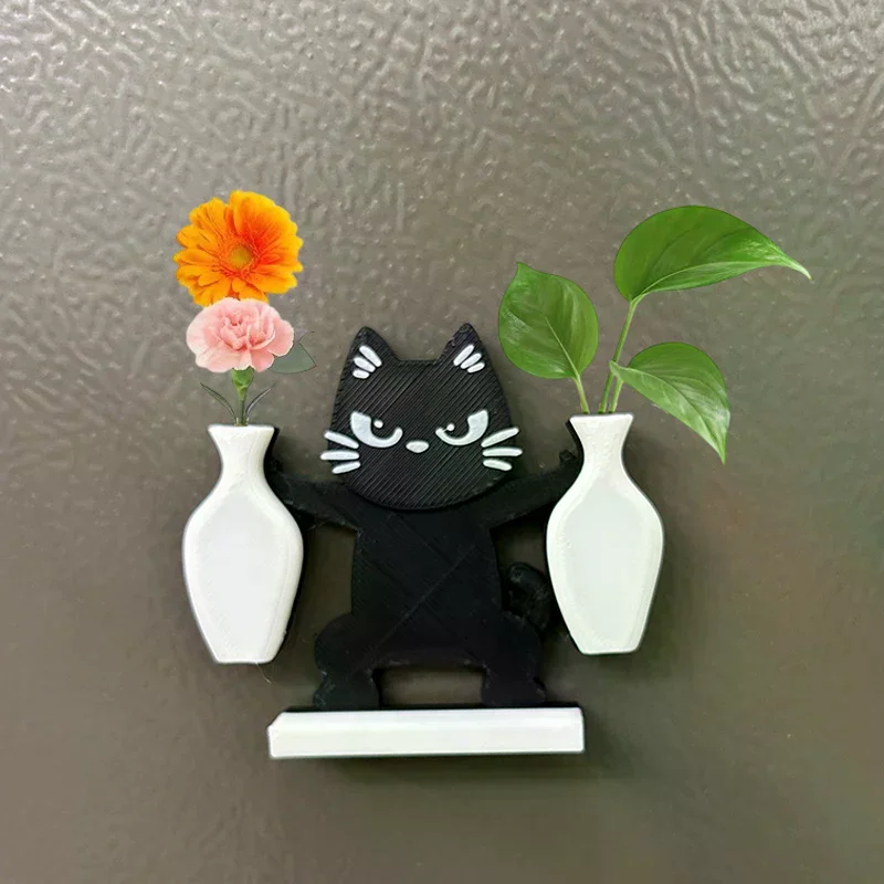 /PFU/Magnetic Cat Whisker Collector Double Vases Design Mini Vase Fridge Magnets Ornaments Memorial Box Home Office Decor Cute