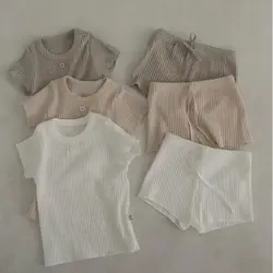 2025 Summer New Baby Short Sleeve Set Infant Boy Girl Solid Soft T Shirt + Shorts 2pcs Suit Toddler Breathable Versatile Outfits