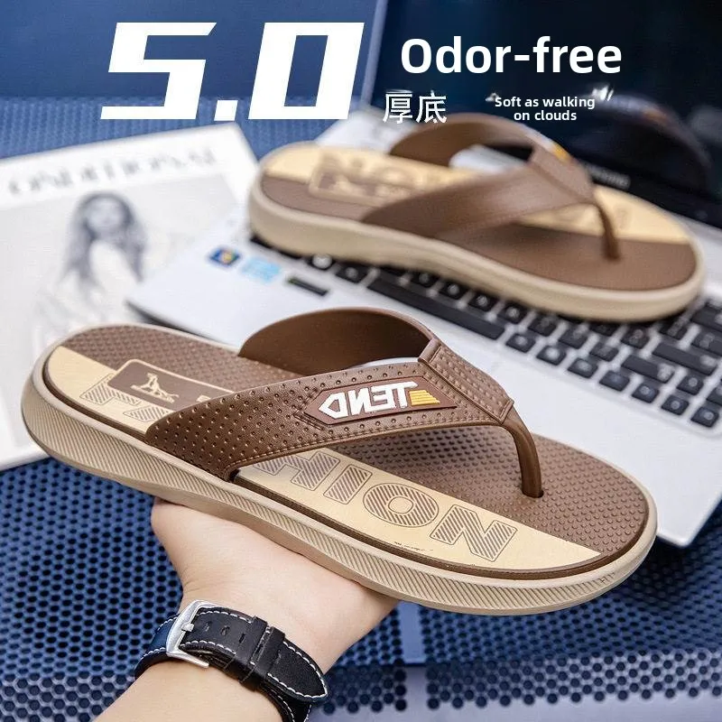 

New Anti-Slip Men's Thong Slippers Thick Bottom Wear-Resistant Outdoor Casual Beach Shoes Home Bathroom Sandals Trendy