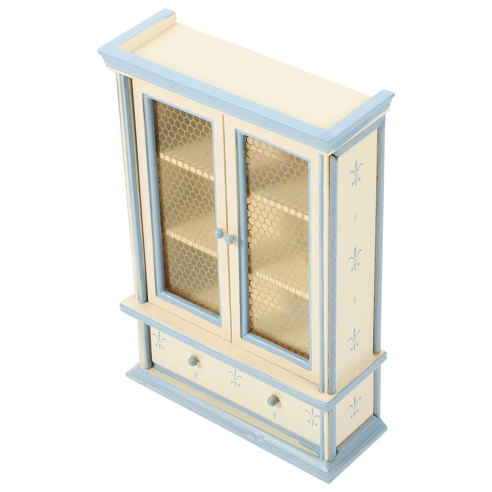 Dollhouse Bookshelf Cabinet Model Toy Furniture Desktop Ornament Classic Glass Bookcase Child