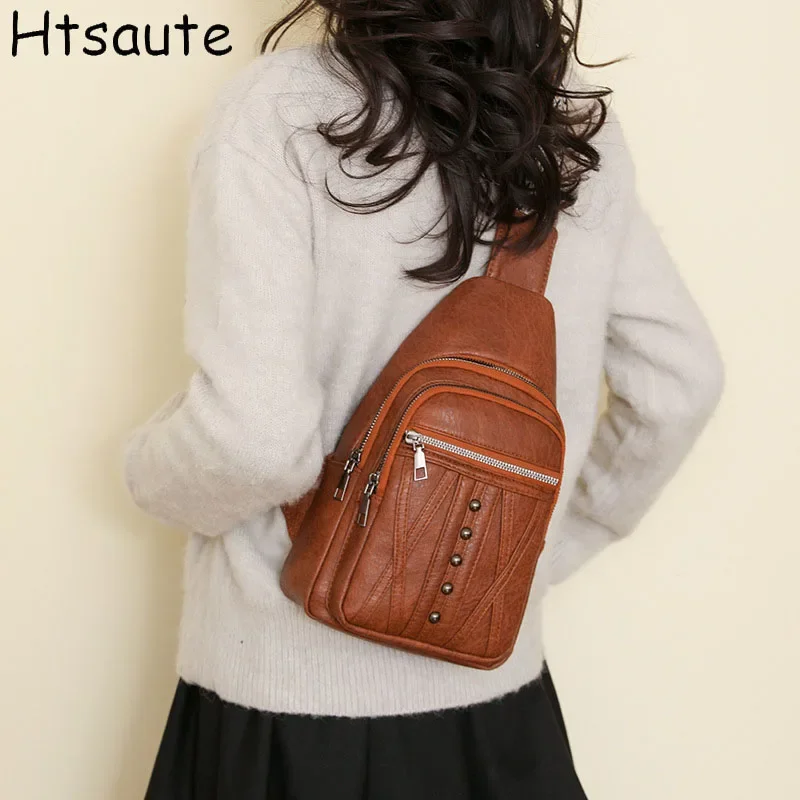 

PU Leather Chest Bags Simple Fashionable Crossbody Mobile Phone Pouch Shoulder Chest Bag Sports Outdoor Cycling bolsos de mujer