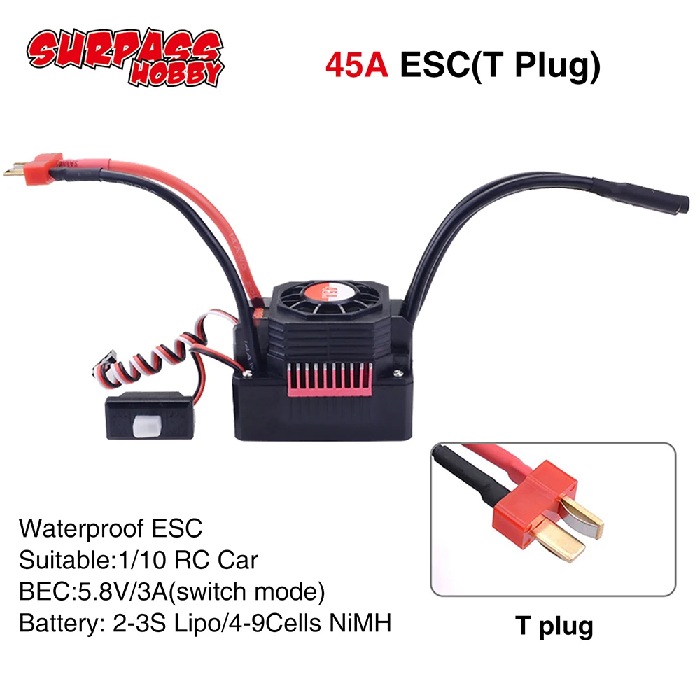 SURPASSHOBBY ESC 150A 80A 120A 25A 35A 45A 60A Waterproof Electric Speed Controller for 1/8 1/10 1/12 RC Car Brushless Motor