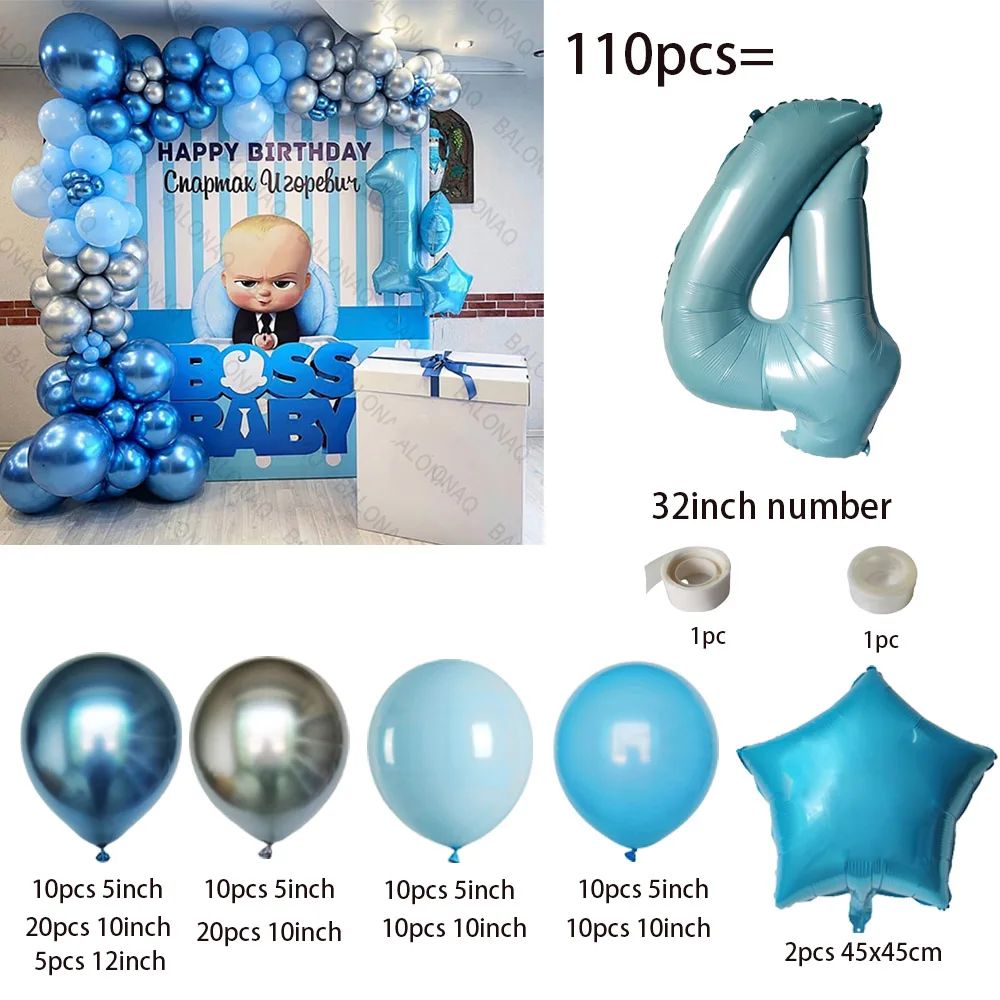 110pcs Blue Balloon Garland Arch Kit Boy 1st Baby Boss Birthday Party Decoration Gender Reveal Balloon Baptism Baby Shower Decor