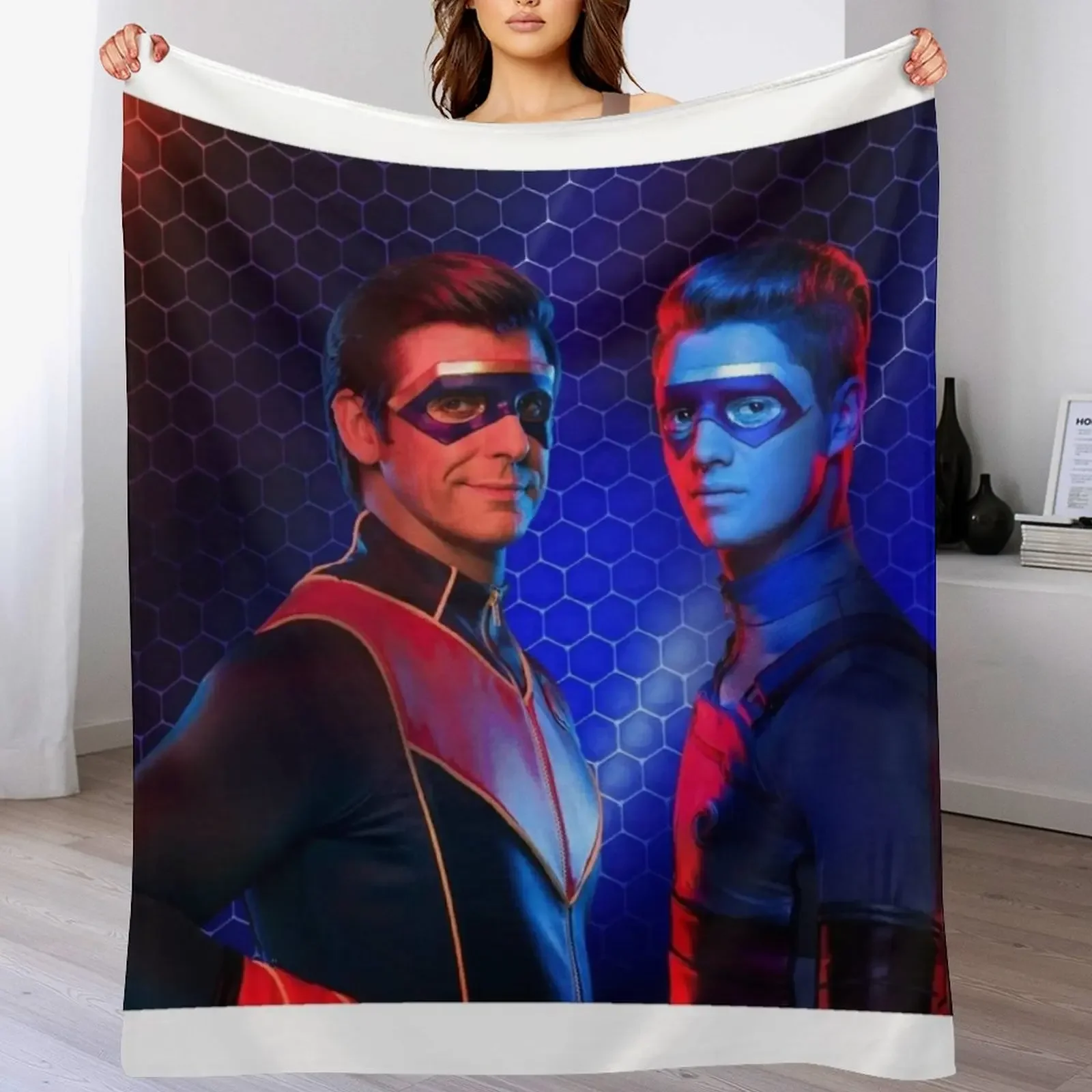 Captain Man and Kid Danger Throw Blanket Plaid Flannel Fabric for Bed or Sofa  Home Decor