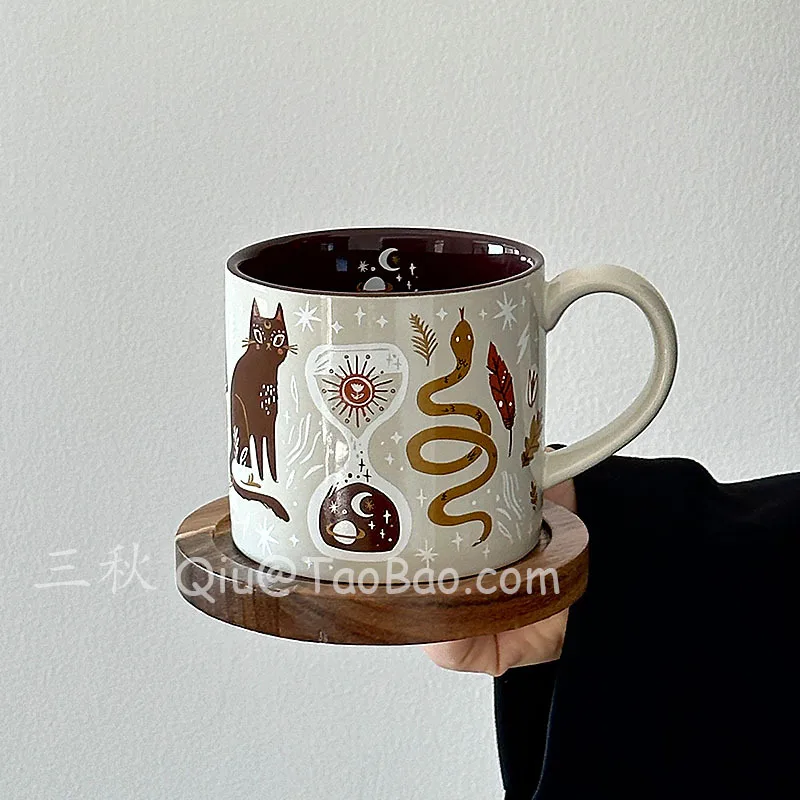 Новая французская ретро волшебная лесная кошка, керамическая чашка для воды, кофейная кружка с молоком, нишевый подарок на день рождения Tazas De Ceramica Creativas