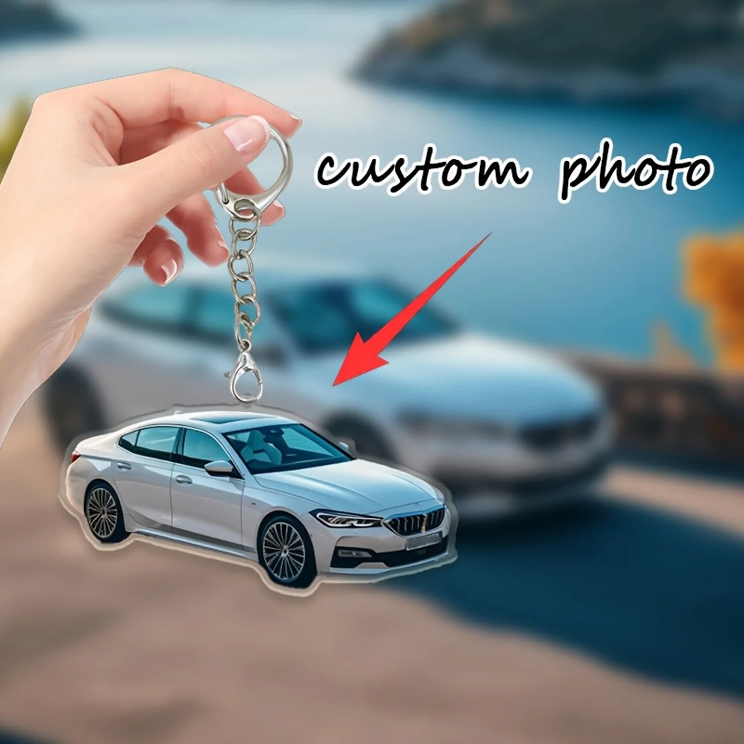 Custom Car Photo Acrylic Keychain, Personalized Custom Picture Car‑Shaped Key Ring, Custom Gift for Car Lovers Driver