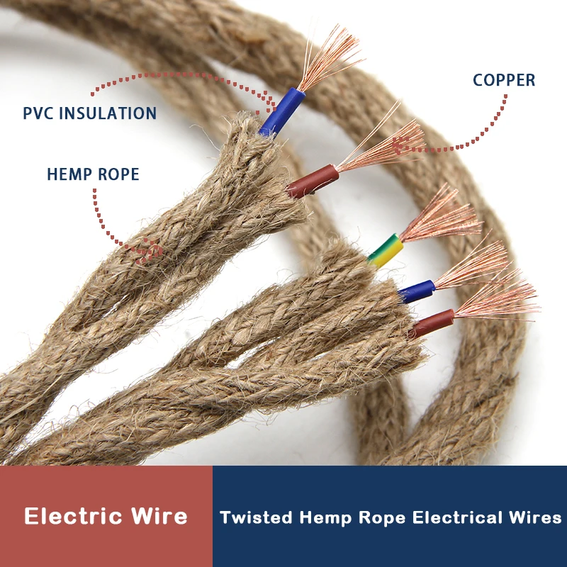 

1/3/5/10m Hemp Rope Electrical Wire Twisted Cable 2/3 Cores For DIY Retro Light Bar Decor Retro Style Copper Vintage Lamp Line