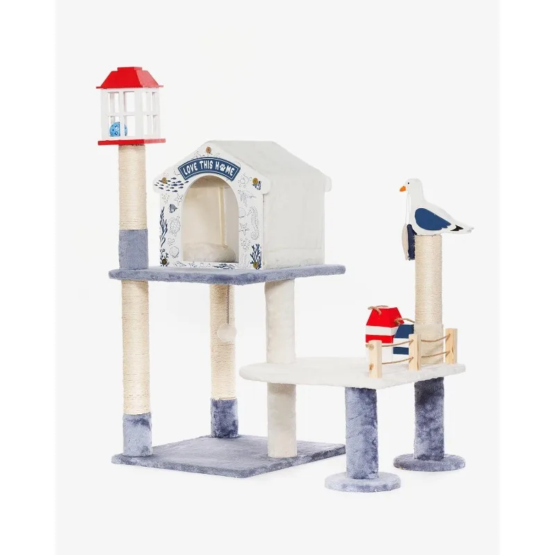 

Novelty Cat Tree Tower Condo Bed Furniture Plush Ball Toy Fish Platforms Multi-Level with Scratching Posts Play for Indoor Cats