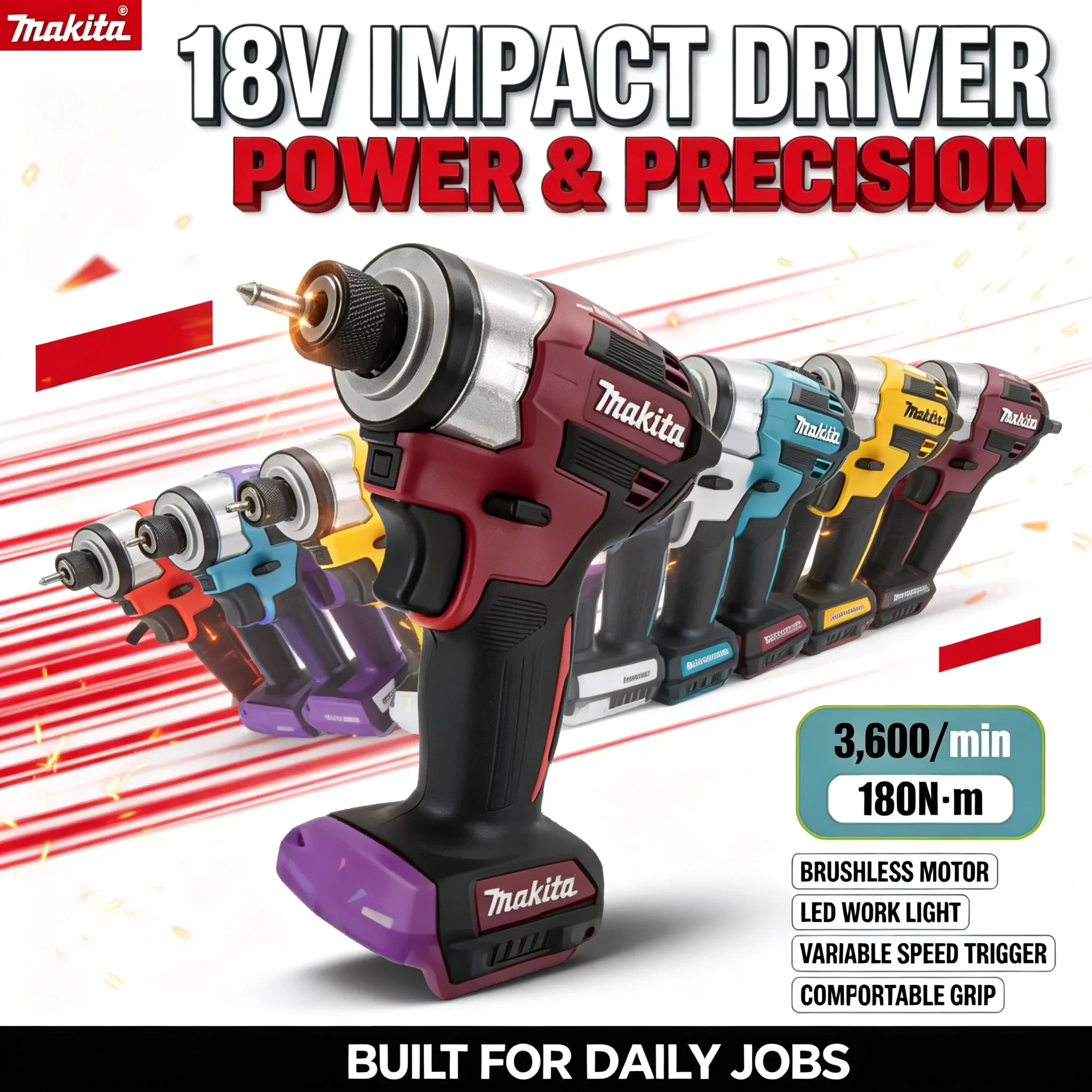 18V Makita DTD173 Brushless Cordless Impact Driver 180Nm T Mode Electric Power Tool for Home DIY Woodworking