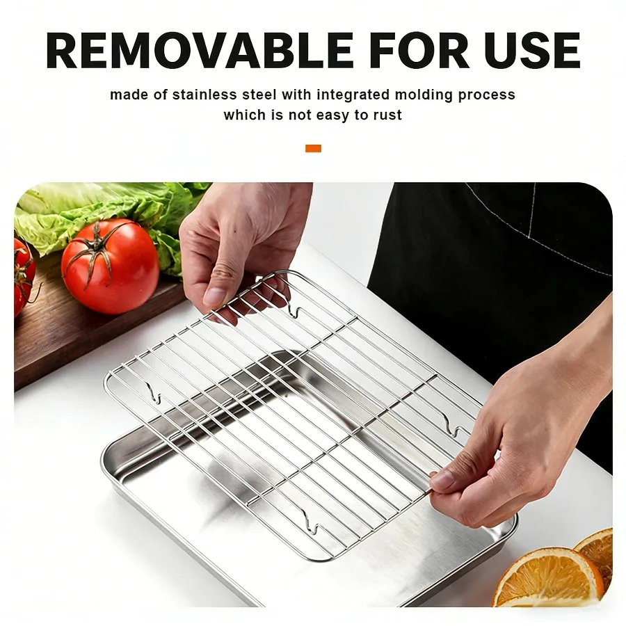 Bandeja cuadrada de acero inoxidable de estilo japonés con malla de filtro, placa Rectangular de drenaje y Control de aceite para barbacoa, 1 ud.