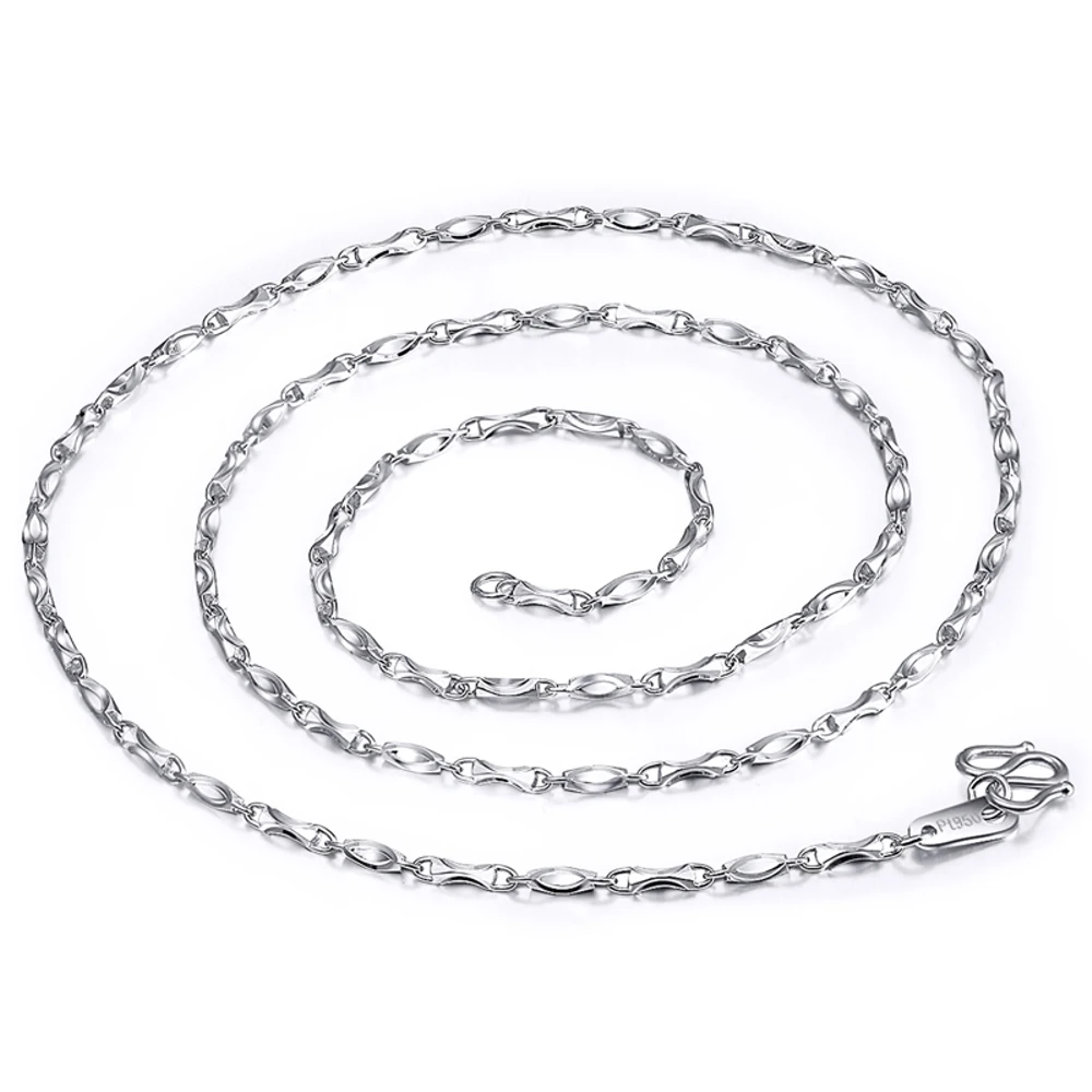 PT950 Pure Solid Platinum 950 Chain Women Gift Width 1mm Ingot Bead Link Necklace 39cm to 60cm