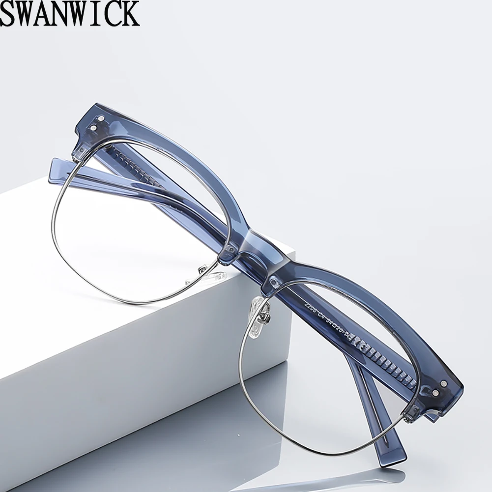 Swanwick TR90 retro glasses frame for men CP acetate anti blue light glasses big frame male accessories blue green gift items