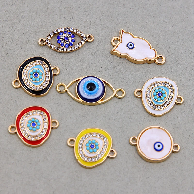 6 stücke Unregelmäßigen Runde Evil Eye Multi-stil Strass Kristall Augen Charms Anhänger DIY Armband Halskette für Schmuck Zubehör