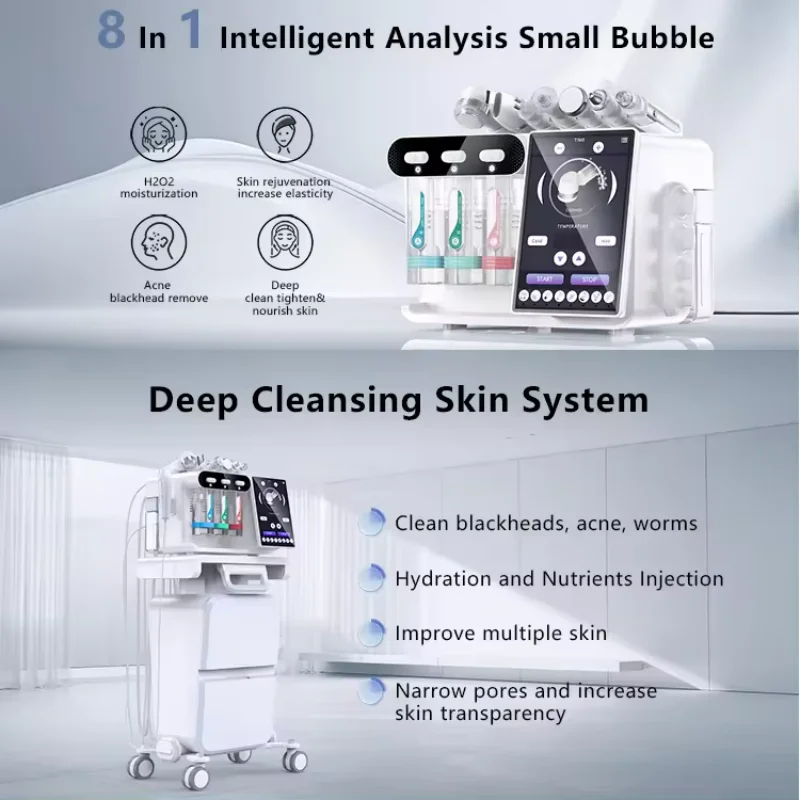 Portable 8 In 1 Skin Analysis Facial Care Skin Management Machine Small Bubble Water Oxygen Deep Cleansing Salon Machine