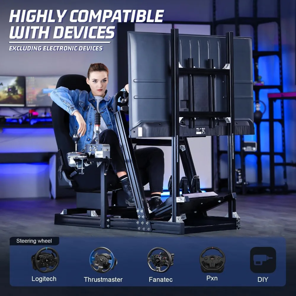 Aluminiumprofil-Rennsimulator-Cockpit mit Monitorständer, passend für Fanatec/Thrustmaster T818/Moza/Logitech G923 G920