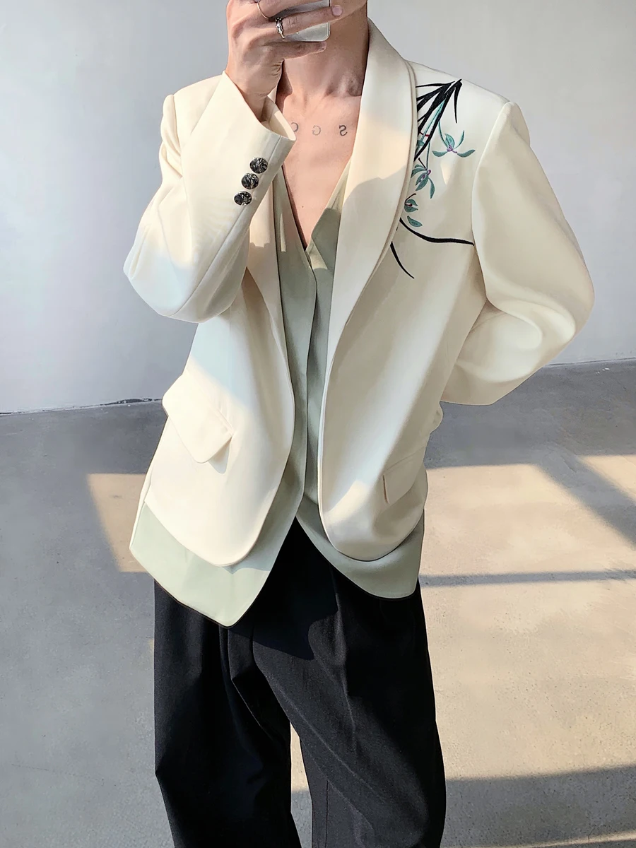 

Мужской повседневный костюм с вышивкой, двойным воротником Цинго, тяжелой отделкой, в новом китайском стиле, с длинными рукавами, модный